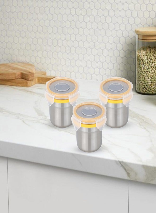 STEELLOCK Stainless Steel Airtight Container with Lid | Leakproof, BPA-Free | Multipurpose Food Storage Containers/Tiffin/Dabba for Office, School & Kitchen | SL-1102-set of 3, 200ml each, Yellow - Image 2